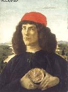 BOTTICELLI, Sandro Portrait of an Unknown Personage with the Medal of Cosimo il Vecchio  fdgd Germany oil painting reproduction